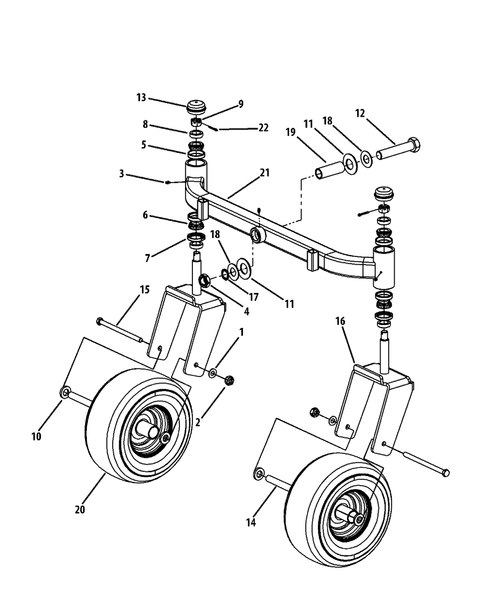 Front Caster Assembly Diagram and Parts List for L60-KH (53AH8CTD050-27HP)(2011) Cub Cadet Lawn Tractor